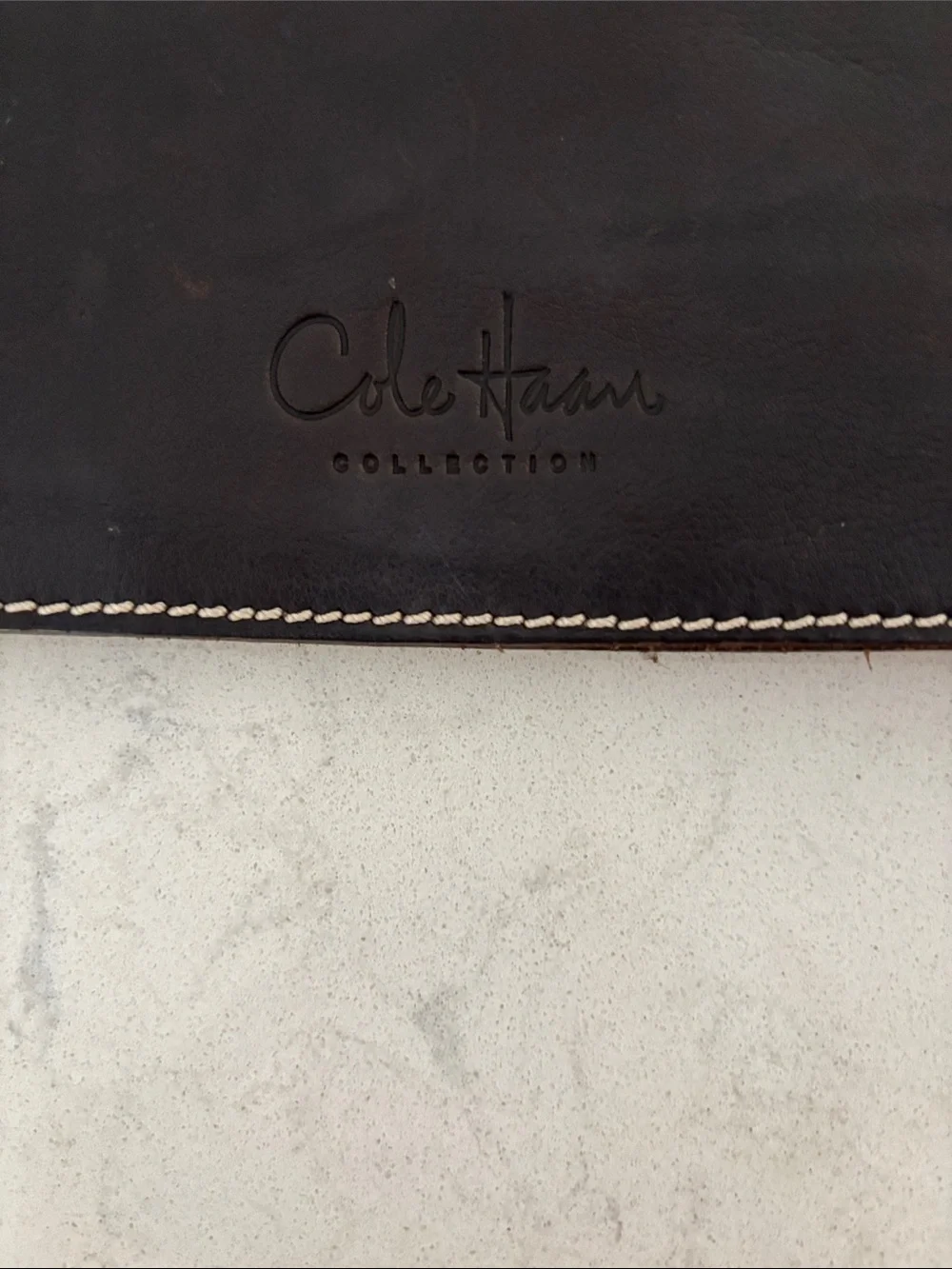 Cole Haan Dark Brown Leather Messenger with Whipstitch Trim
